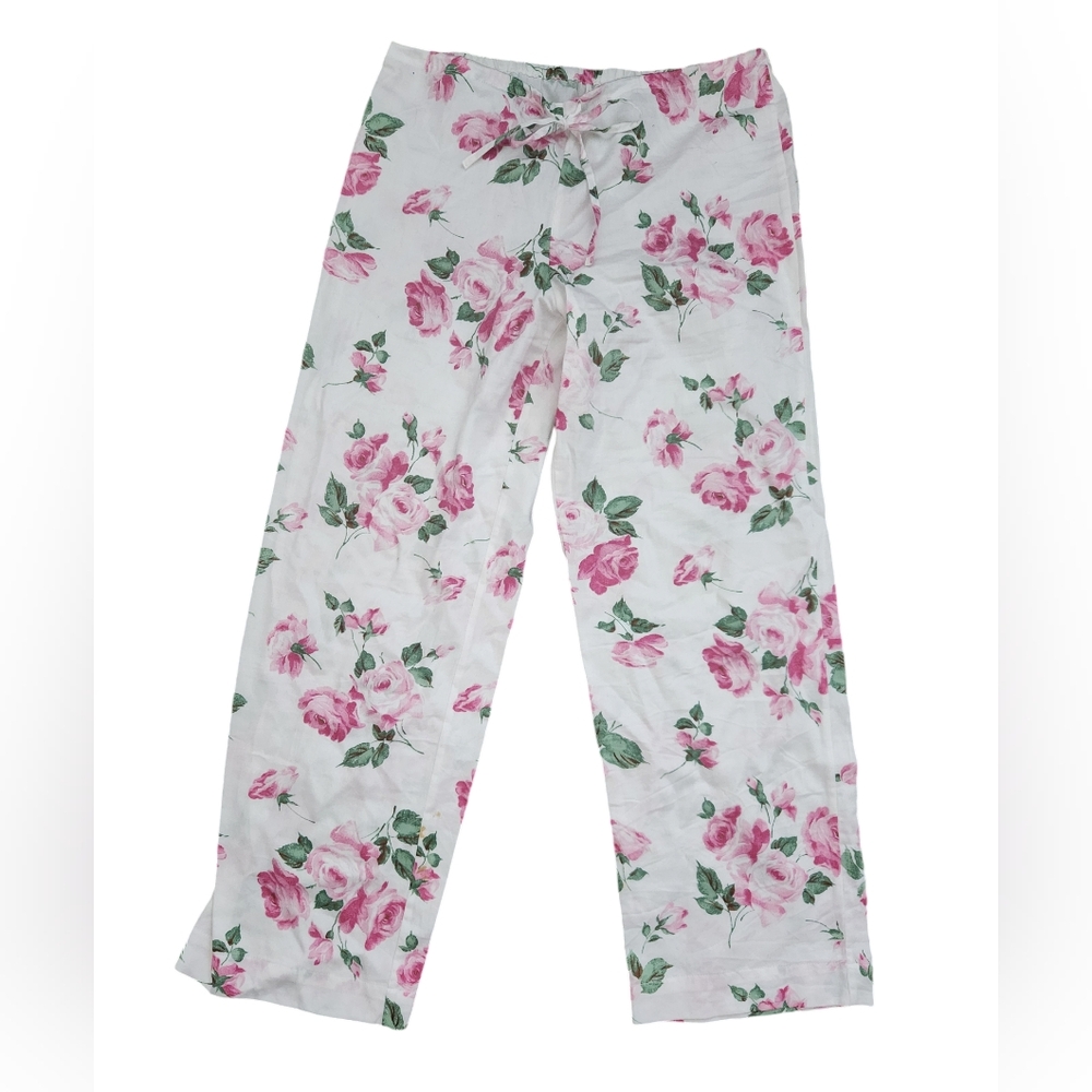 Pretty Rose Print Cotton Drawstring Pajama Buttons sz M